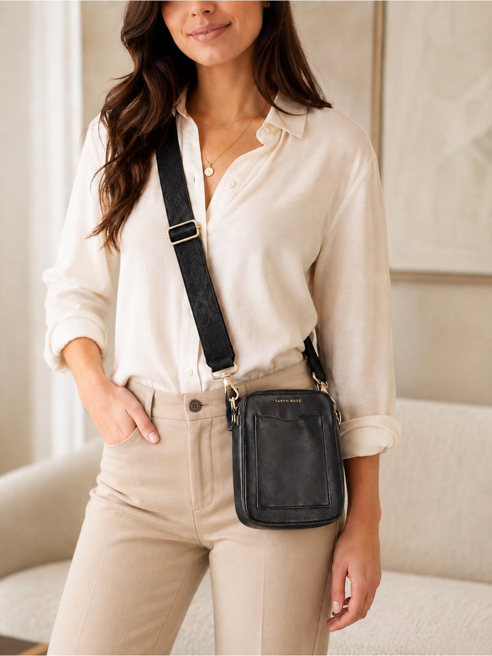 Taryn Rose black genuine leather crossbody in beautiful like-new condition